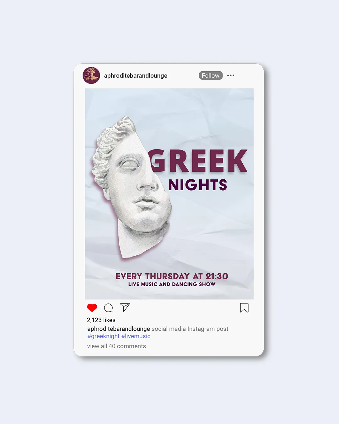Aphrodite lounge bar social media graphic post